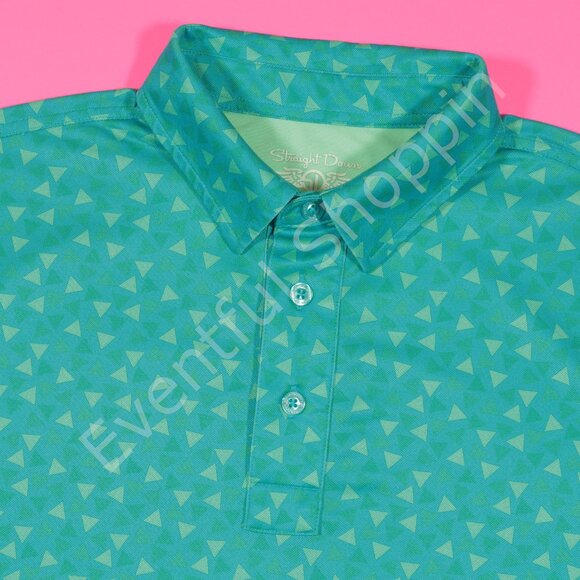 Straight Down Performance Triangle Print Golf Polo Shirt in Blue Green Size M - Picture 1 of 5